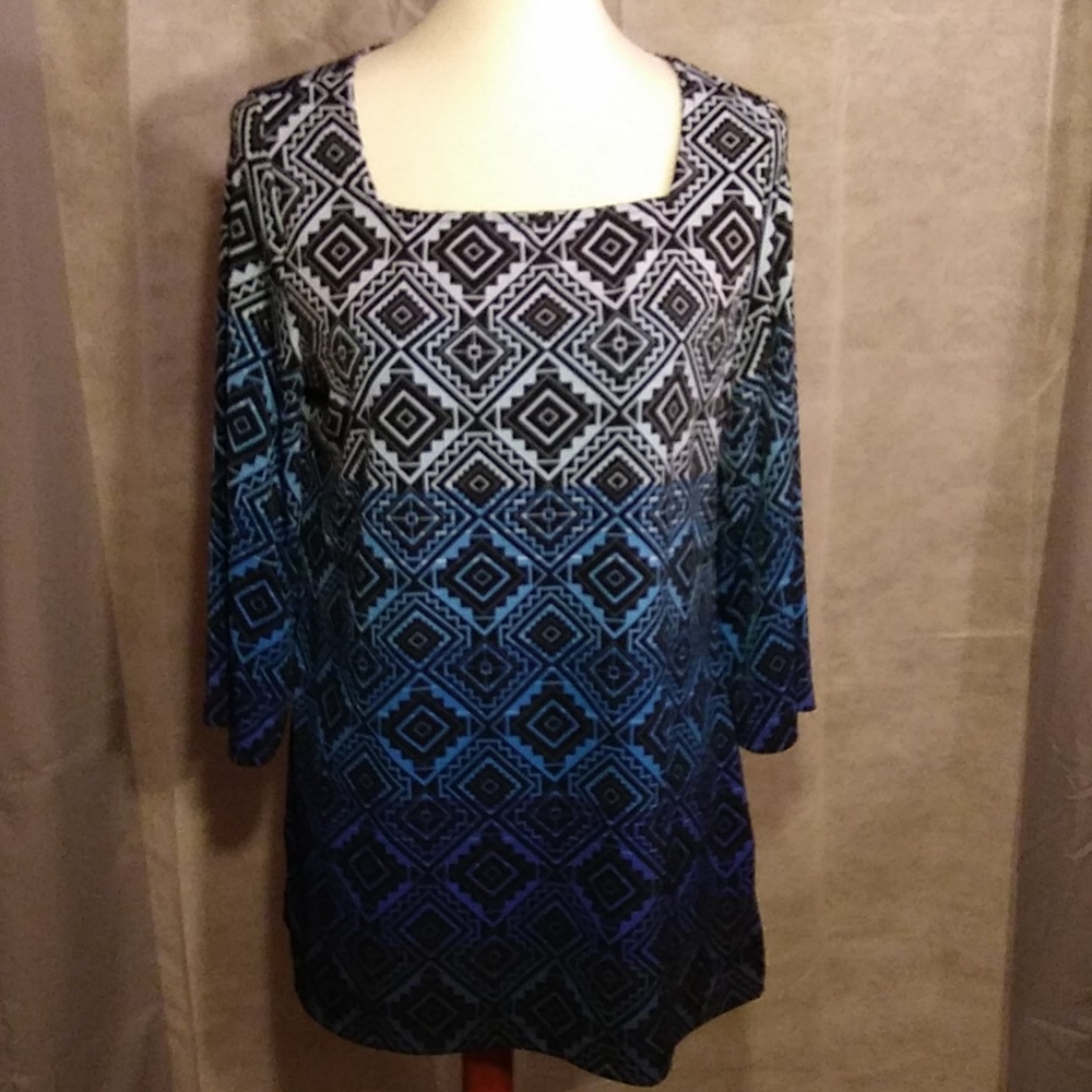 Blue print tunic blouse